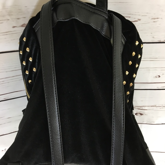 SOLD - Bebe Black Velour & Gold Stud Backpack - Picture 6 of 8